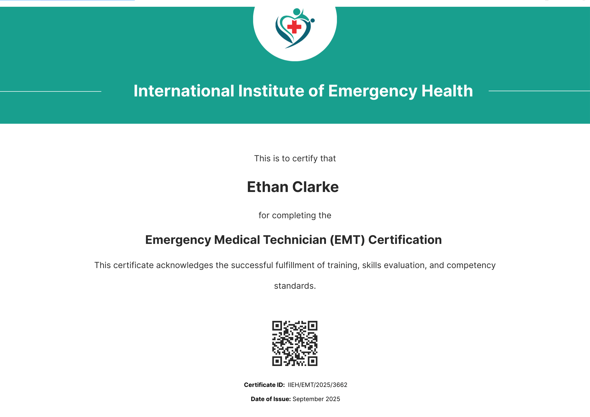 Classic EMT Certificate Template with Traditional Formal Framework